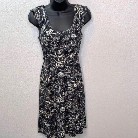 New York & Company black white and gray abstract print belted dress size XL - Picture 1 of 5